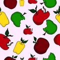 Seamless pattern with red, yellow and green apples. Colorful vector background. Royalty Free Stock Photo